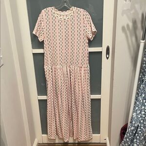Lou & Grey Cream and Pink Midi Dress, Size M